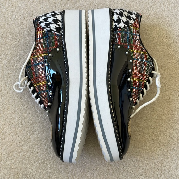 Betsey Johnson Marti Black Multi Chunky Platform Creeper Lace Up Jeweled Shoe 8 - Picture 5 of 13